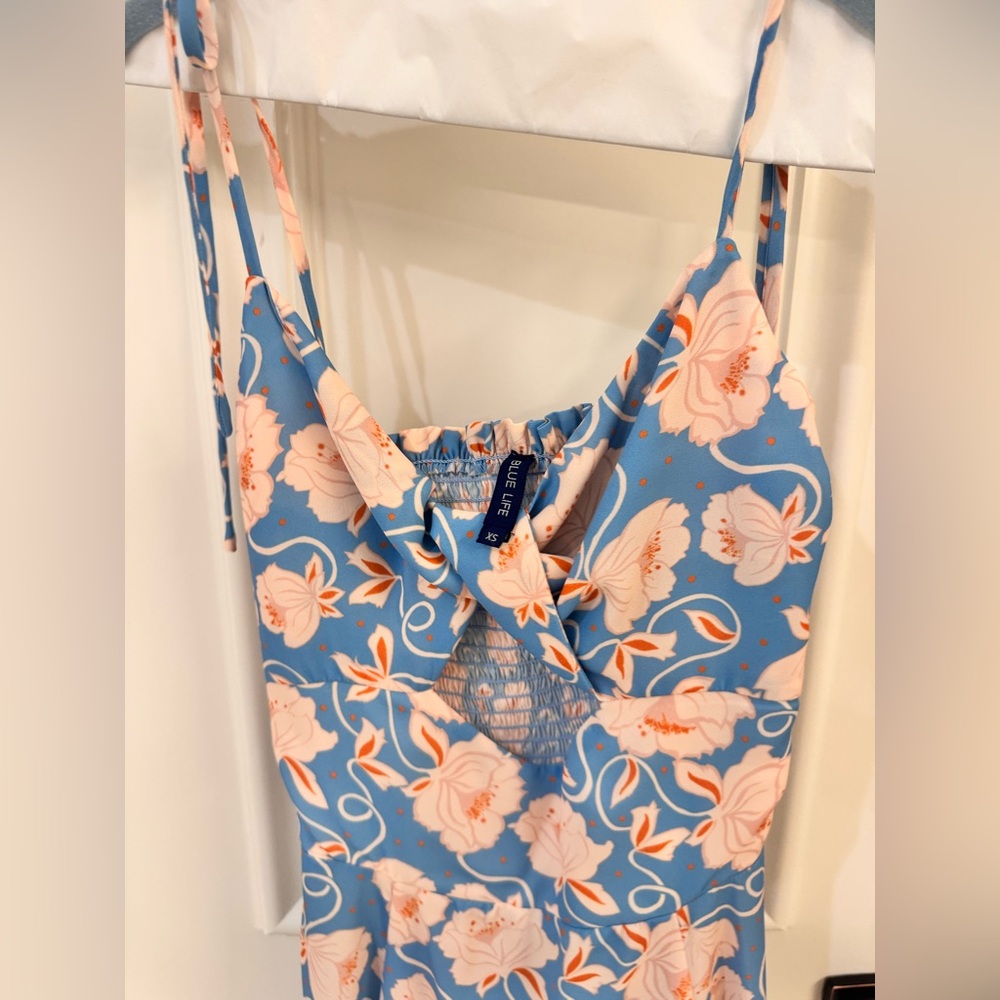 Blue Life Floral Print Dress in Blue and Peach